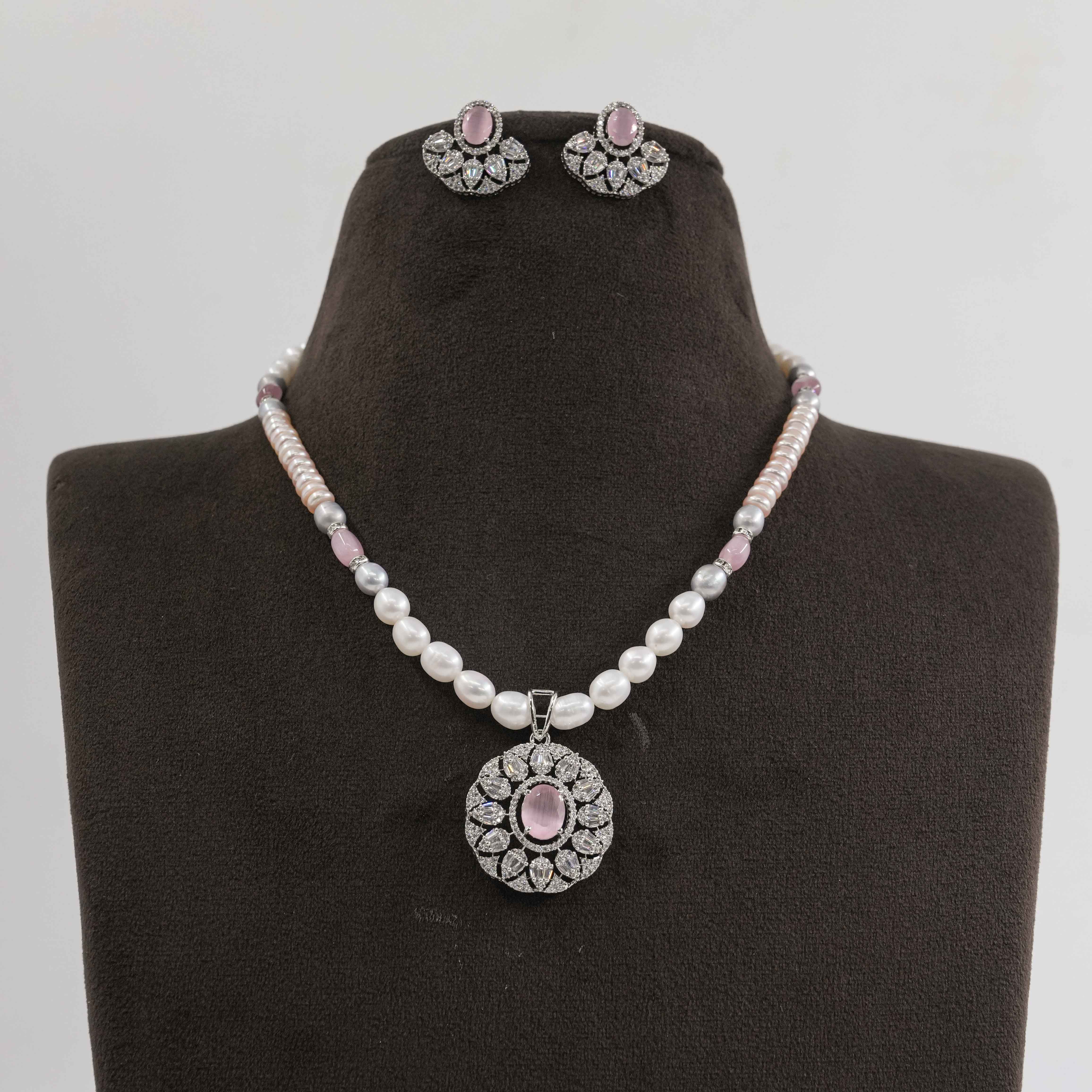 Rice and Flat Pearl Necklace Set